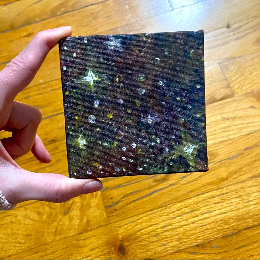 Original acrylic painting, Galaxy stars theme, 4 inch square canvas, wall art
